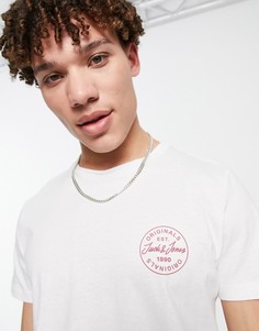 Белая футболка с круглым вырезом и небольшим логотипом Jack & Jones Originals-Белый