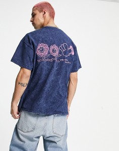 Темно-синяя футболка с принтом маргаритки Vintage Supply-Темно-синий