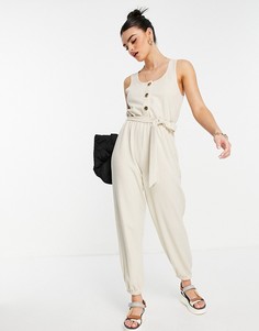 Бежевый комбинезон на пуговицах с манжетами ASOS DESIGN-Нейтральный