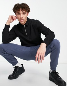 Черный свитшот с воротником на молнии River Island-Черный цвет