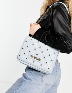 Голубая сумка на плечо с заклепками Love Moschino-Голубой