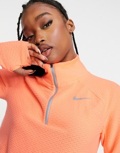 Лонгслив с короткой молнией цвета ярко-оранжевого манго Nike Running-Оранжевый цвет