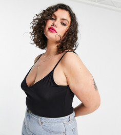 Черный топ на тонких бретельках с V-образным вырезом ASOS DESIGN Curve-Черный цвет
