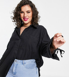 Черная выбеленная рубашка в стиле oversized из мягкого денима ASOS DESIGN Curve-Черный цвет