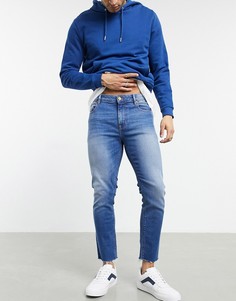 Темно-синие укороченные джинсы скинни с необработанной кромкой ASOS DESIGN-Голубой