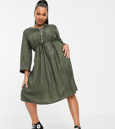 Платье цвета хаки в утилитарном стиле на молнии Simply Be-Зеленый цвет