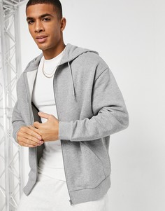 Худи серого цвета в стиле oversized на молнии ASOS DESIGN-Серый