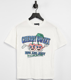 Футболка свободного кроя в цвете экрю с принтом "Cherry Sweet" ASOS DESIGN Petite-Кремовый