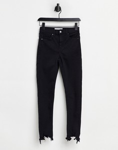 Черные зауженные джинсы со рваным краем Topshop-Черный цвет