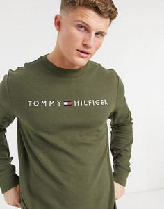 Свитшот для дома оливкового цвета с логотипом на груди Tommy Hilfiger-Зеленый цвет