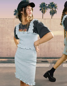 Облегающий сарафан мини пастельного цвета в клетку со сборками ASOS DESIGN-Многоцветный