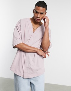 Розовая бейсбольная рубашка в стиле oversized из плотного выбеленного трикотажа ASOS DESIGN-Розовый цвет