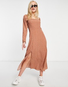 Приталенное платье миди в горошек с квадратным вырезом ASOS DESIGN-Многоцветный