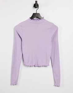 Сиреневый кроп-топ с высоким воротником и и фигурным краем ASOS DESIGN-Фиолетовый цвет
