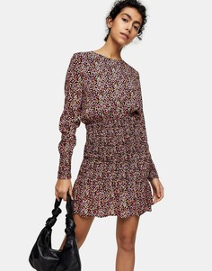 Присборенное платье мини с разноцветным цветочным принтом Topshop-Многоцветный