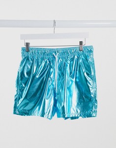 Короткие шорты для плавания с эффектом металлик ASOS DESIGN-Голубой