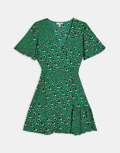 Зеленое платье на пуговицах с цветочным принтом Topshop-Зеленый цвет