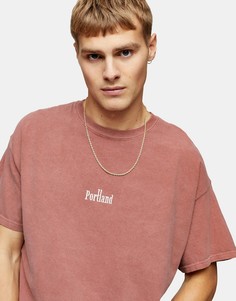 Футболка рыжего цвета с вышивкой "Portland" Topman-Коричневый цвет