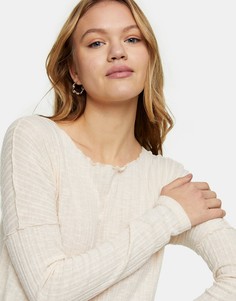 Светло-бежевый лонгслив с волнообразным краем Topshop-Кремовый