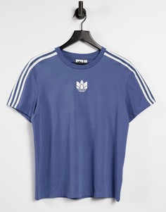 Синяя футболка с тремя полосками и 3D-логотипом adidas Originals adicolour-Голубой