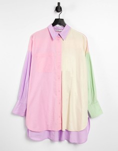 Разноцветная контрастная рубашка из органического хлопка в стиле oversized Stradivarius-Многоцветный