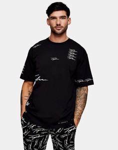 Черная футболка с фирменным принтом Topman-Черный цвет
