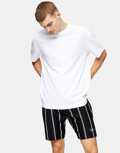 Черные шорты в полоску с логотипом Topman-Черный цвет