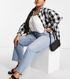 Голубые выбеленные узкие джинсы прямого кроя с завышенной талией ASOS DESIGN Curve-Голубой