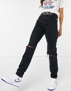 Черные джинсы в винтажном стиле с завышенной талией и рваной отделкой ASOS DESIGN-Черный цвет