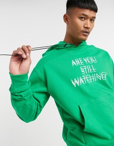 Зеленый худи с надписью "Are you still watching" Night Addict-Зеленый цвет