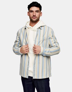Синяя рубашка в винтажную полоску с длинными рукавами Topman-Голубой