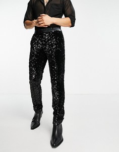 Зауженные брюки с блестящими пайетками ASOS DESIGN-Черный цвет