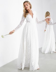 Кружевное свадебное платье с V-образным вырезом  и открытой спиной ASOS EDITION Penelope-Белый