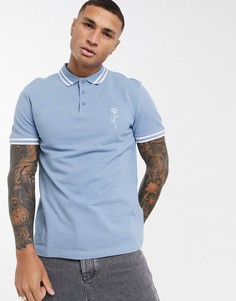 Синяя футболка-поло из пике с вышивкой розы ASOS DESIGN-Голубой