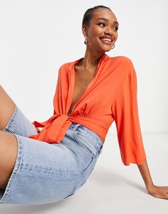 Красный топ с запахом и рукавами «летучая мышь» ASOS DESIGN