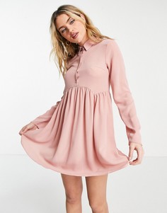 Пыльно-розовое платье-рубашка мини с присборенной юбкой ASOS DESIGN-Розовый цвет