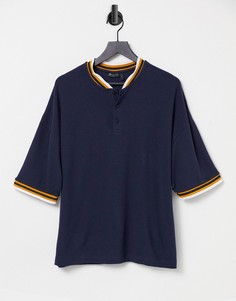 Темно-синяя oversized-футболка из вафельного трикотажа с воротником в стиле бомбер ASOS DESIGN-Темно-синий