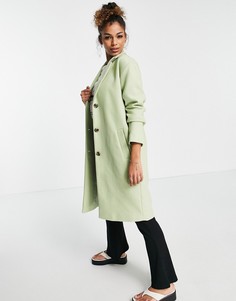 Шалфейно-зеленое пальто из смесовой шерсти Pieces Alice-Зеленый цвет
