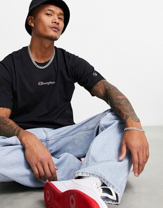 Черная oversized-футболка с маленьким логотипом Champion-Черный цвет