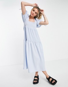 Присборенное платье миди в клетку с квадратным вырезом и защипами ASOS DESIGN-Многоцветный