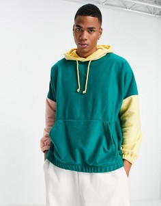 Теплый флисовый oversize-худи в ярком стиле колор блок ASOS DESIGN-Зеленый цвет