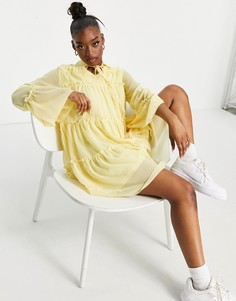 Желтое свободное воздушное платье с оборками Missguided-Желтый