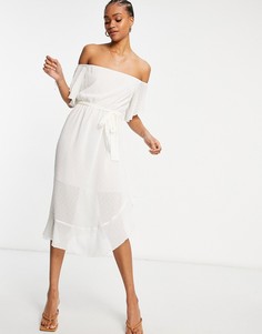 Белое платье-бардо макси River Island-Белый