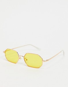 Желтые солнцезащитные очки в шестиугольной оправе в стиле унисекс Jeepers Peepers-Желтый