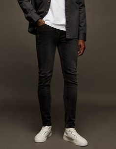Эластичные зауженные джинсы выбеленного черного цвета Topman-Серый