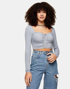 Голубой топ на молнии спереди Topshop-Коричневый цвет
