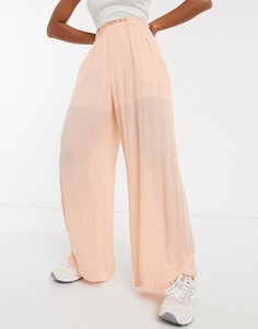 Персиковые брюки с широкими штанинами и эффектом металлик Elvi-Розовый