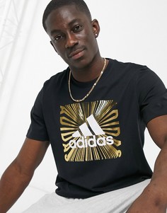Черная футболка с золотистым логотипом adidas-Черный цвет