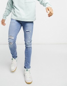Светло-голубые зауженные джинсы с рваной отделкой River Island-Голубой
