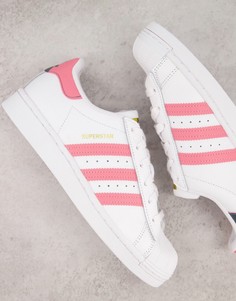 Белые кроссовки с розовыми вставками adidas Originals Superstar-Белый